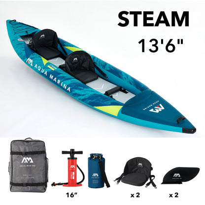 Aqua Marina - Kayak gonflable STEAM 412 13'6” pour 2 personnes 